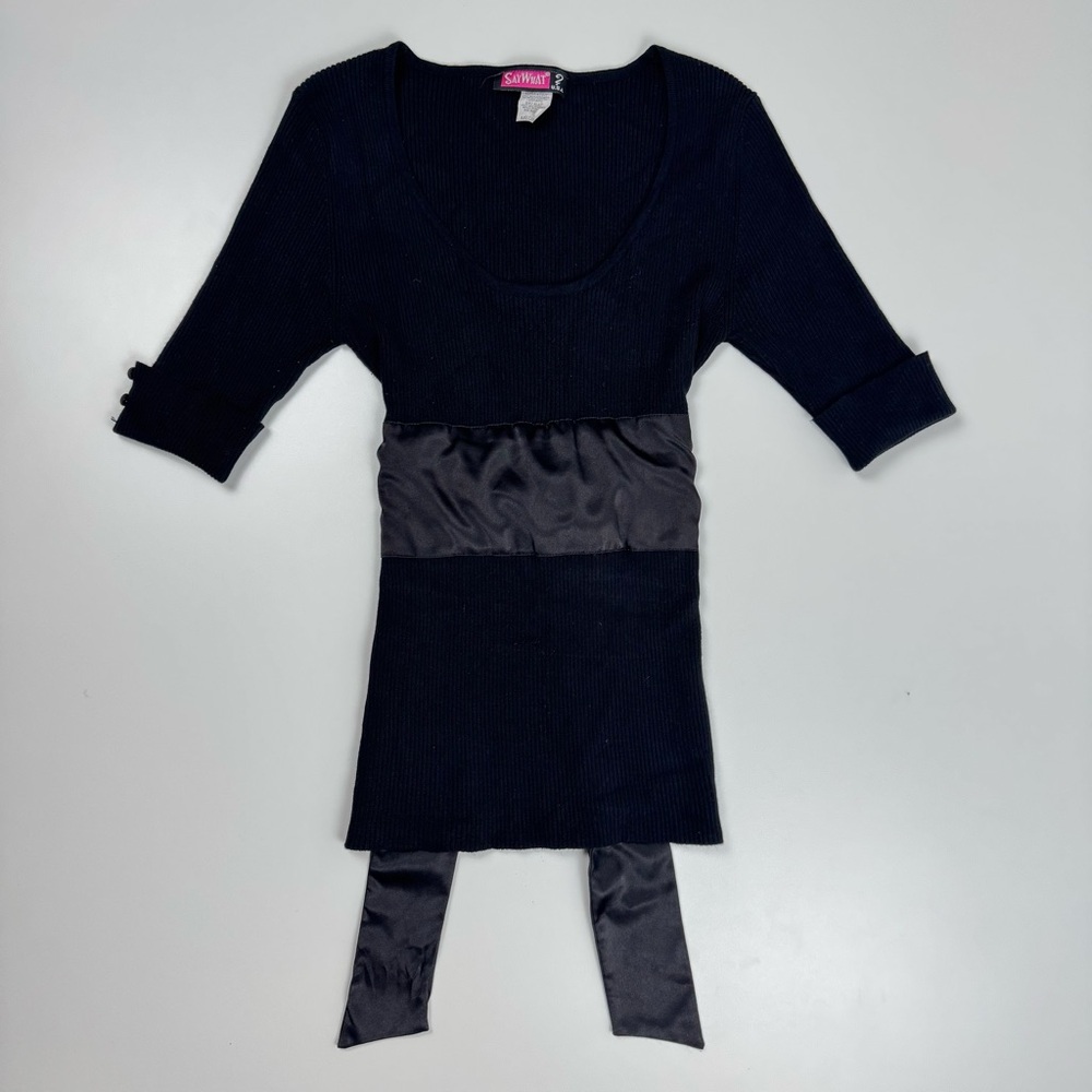 Say What? U.S.A Vintage Y2K Black Knit Sweater Top Satin Bow Size Medium Goth